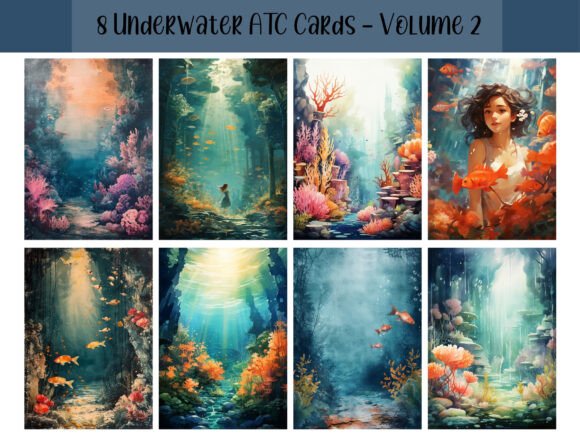 Download 8 Underwater ATC Cards for Junk Journal - Cards Collection