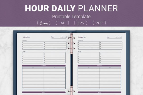 Download 24 Hour Daily Planner Printable Template - Premium Bundle