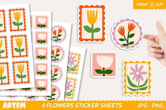 Download Retro Flowers Planner Sticker Sheets - Sticker sheets Collection