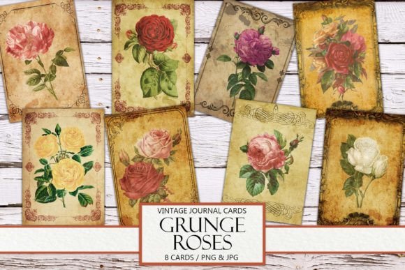 Download Vintage Grunge Roses Junk Journal Cards - Cards Collection