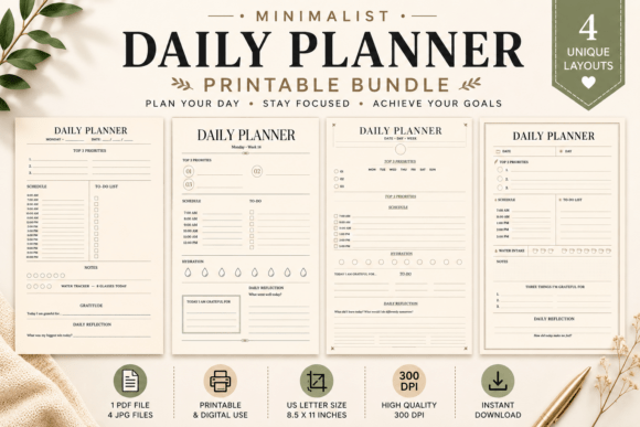 Download Minimalist Daily Planner Printable Bundl - Daily planner printable Collection