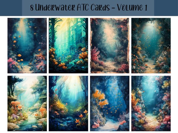 Download 8 Underwater ATC Cards for Scrapbooking - Cards Collection