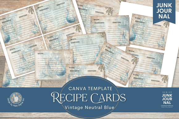 Download Vintage Recipe Cards Neutral Blue 5x4 - Cards Collection