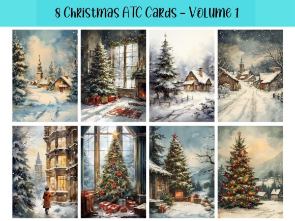Download 8 Christmas ATC Cards for Scrapbooking - Cards Collection