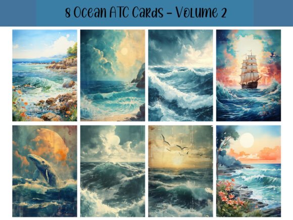 Download 8 Ocean ATC Cards for Junk Journals - Cards Collection