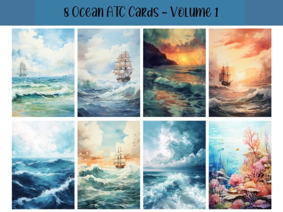 Download 8 Ocean ATC Cards for Scrapbooking - Cards Collection