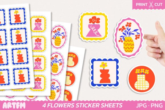 Download Retro Flowers Planner Sticker Sheets - Sticker sheets Collection