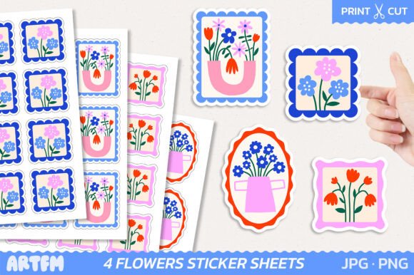 Download Retro Flowers Sticker Sheets - Sticker sheets Collection
