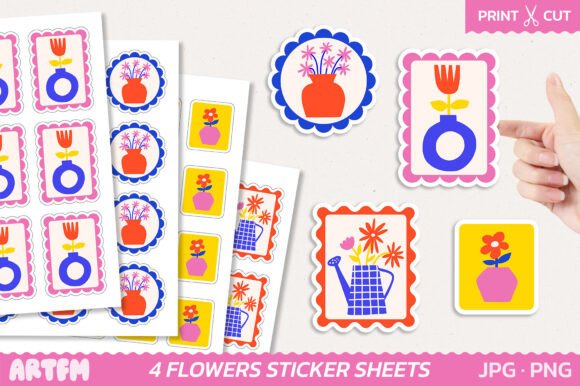 Download Retro Flowers Stamps Sticker Sheets - Sticker sheets Collection